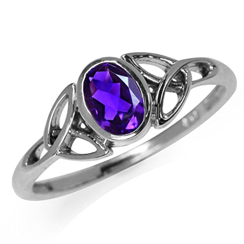 Natural African Amethyst 925 Sterling Silver Triquetra Celtic Knot Ring