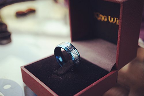 King Will Dragon Men Women 8mm Tungsten Carbide Ring Blue Carbon Fiber Silver Celtic Dragon Inlay Wedding Band