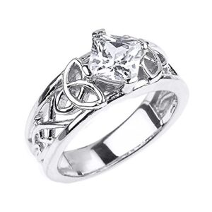 CZ Engagement Rings Elegant Sterling Silver Celtic Trinity Knot Princess Cut