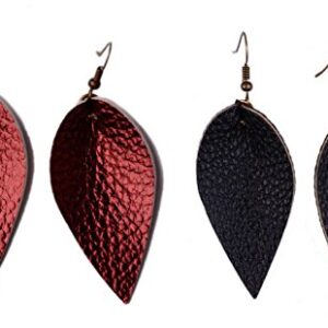 L&N Rainbery 2 Pairs Petal Leather Earrings Faux and Genuine Leather Teardrop Earrings Leaf Drop Earrings