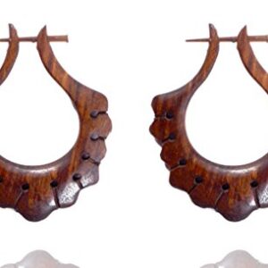 Ethnic Arts India Women's Tibetan Handcrafted Wooden Carving Stick Earring Brown