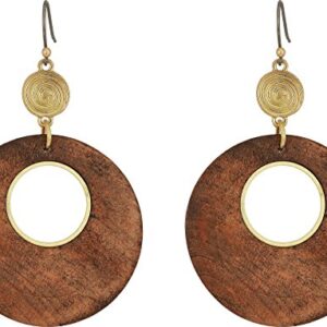 Lucky Brand Womens Wood Circle Drop Earrings