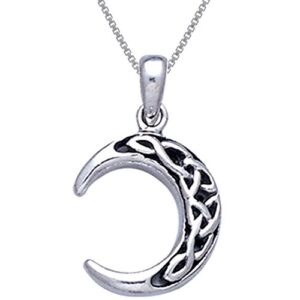 Sterling Silver Celtic Knot Crescent Moon Pendant with 18″ Box Necklace