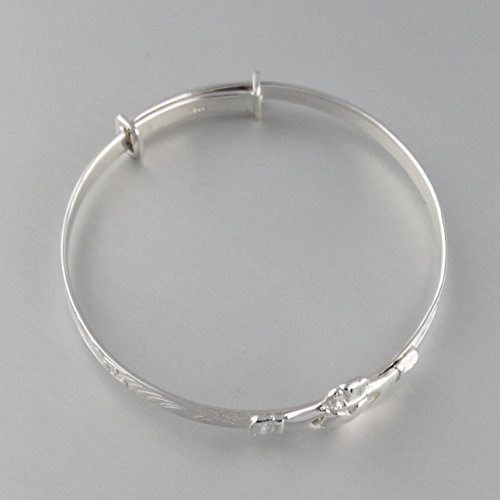 Sterling Silver Oxidized Celtic Baby Claddagh Bangle Bracelet - Adjustable 5" to 6"