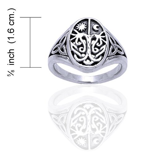 Celtic Trinity Knot Tree of Life with Sun and Moon Sterling Silver Ring(Sizes 3,4,5,6,7,8,9,10,11,12,13,14,15,16)