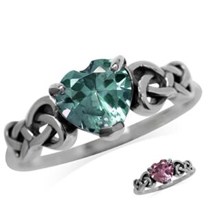 Heart Shape Simulated Color Change Alexandrite 925 Sterling Silver Celtic Knot Ring