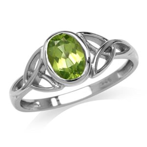 Natural Peridot White Gold Plated 925 Sterling Silver Triquetra Celtic Knot Ring