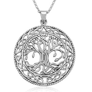 MIMI Sterling Silver Large Celtic Tree Of Life Round Pendant Necklace, 18 inches