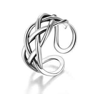 Candyfancy Love Celtic Knot Ring 925 Sterling Silver Toe Ring Open Adjustable for Women Girls Size 4-6