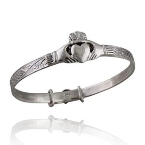 Sterling Silver Oxidized Celtic Baby Claddagh Bangle Bracelet – Adjustable 5″ to 6″