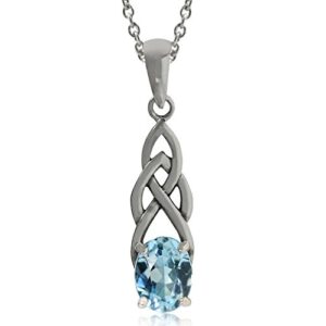 Natural Gemstone 925 Sterling Silver Celtic Knot Solitaire Pendant w/ 18″ Chain Necklace