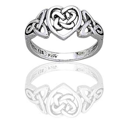 Sterling Silver Celtic Trinity Knot Heart Ring(Sizes 3,4,5,6,7,8,9,10,11,12,13,14,15,16)