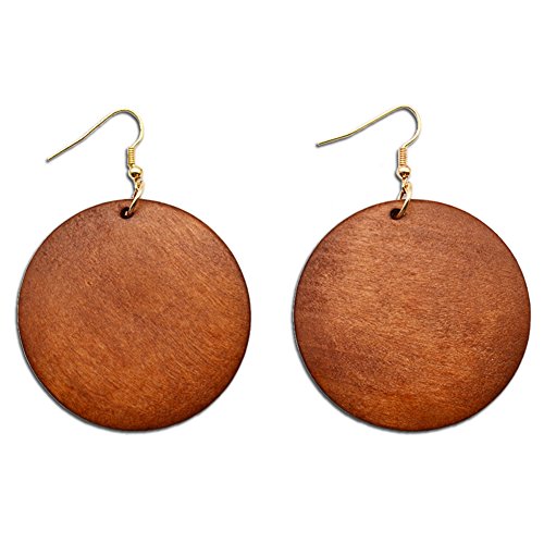 ALoveSoul Wooden Earrings for Women - Big Round Circle Geometric Wood Drop Dangle Hook Earrings