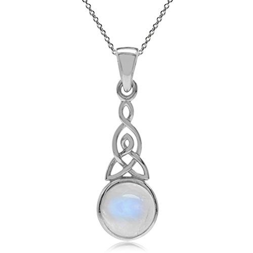 Natural Moonstone 925 Sterling Silver Triquetra Celtic Knot Pendant w/18 Inch Chain Necklace