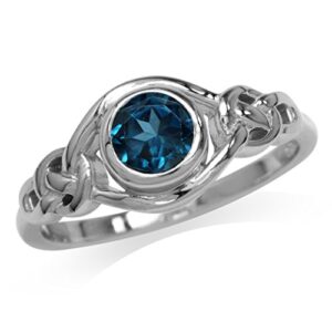 Genuine London Blue Topaz 925 Sterling Silver Celtic Knot Ring