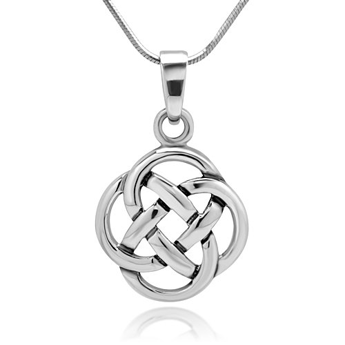 Chuvora 925 Sterling Silver Celtic Knot Five Fold Pattern Round Pendant Necklace, 18 inches