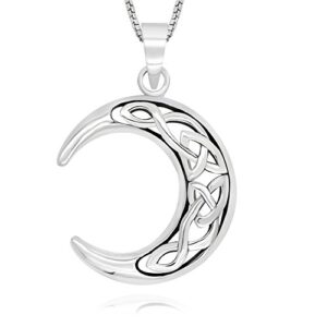 925 Sterling Silver Celtic Knot Crescent Moon Pendant Necklace, 18"