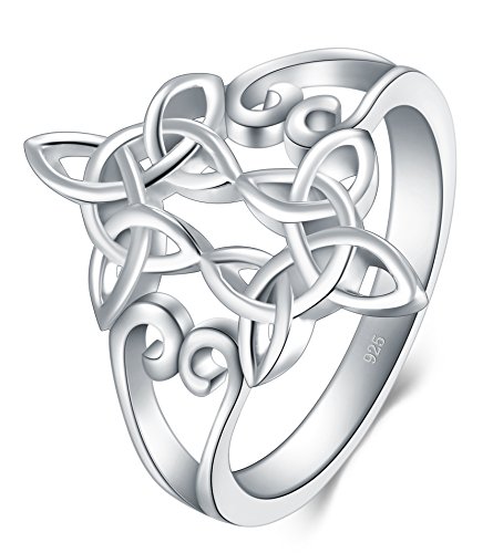 BORUO 925 Sterling Silver Ring Celtic Knot Heart Cross High Polish Tarnish Resistant Eternity Wedding Band Stackable Ring