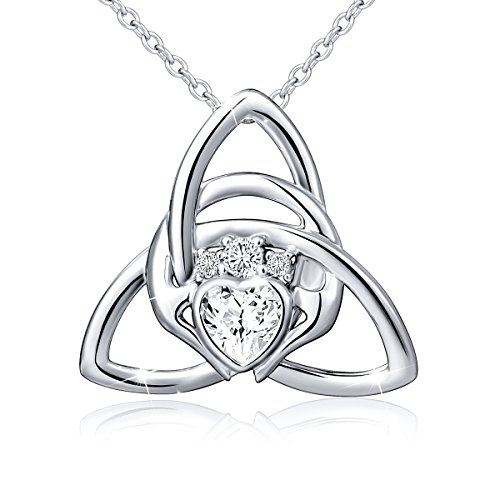 925 Sterling Silver Good Luck Irish Claddagh Celtic Knot Love Heart Pendant Necklace for Women Birthday Gift, 18" Rolo Chain