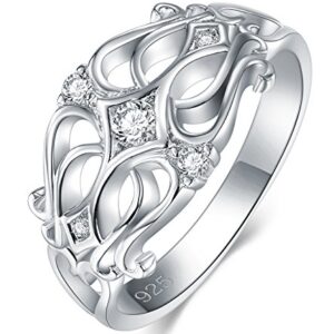 BORUO 925 Sterling Silver Ring, Cubic Zirconia Celtic Knot CZ Diamond Eternity Engagement Wedding Band Ring