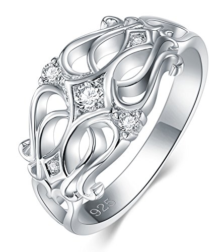 BORUO 925 Sterling Silver Ring, Cubic Zirconia Celtic Knot CZ Diamond Eternity Engagement Wedding Band Ring