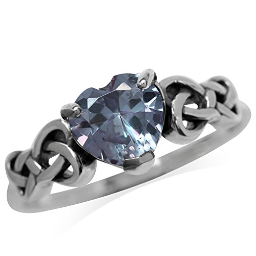 Heart Shape Simulated Color Change Alexandrite 925 Sterling Silver Celtic Knot Ring