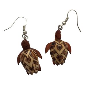 Hawaiian Koa Wood Honu Sea Turtle Earrings