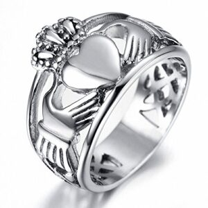 Sobly Jewelry Men’s Stainless Steel Claddagh Heart Crown Ring with Celtic Knot Eternity Design