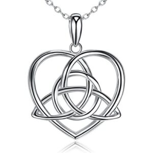 BGTY S925 Sterling Silver Celtic Knot Triangle Vintage Love Heart Pendant Necklace