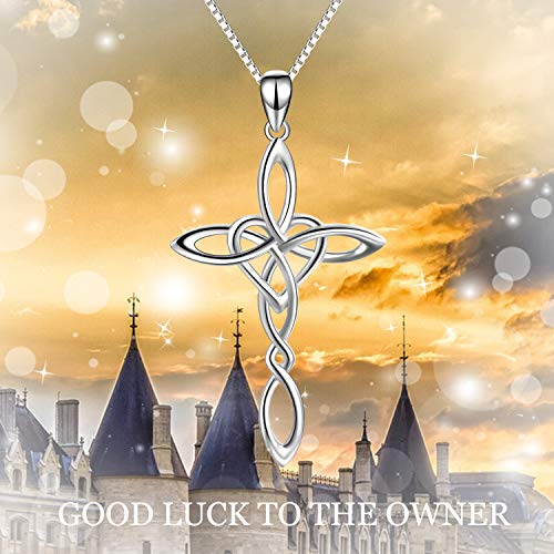 Celtic Cross Necklace, Sterling Silver Infinity Love Heart Celtic Jewelry for Women Girls, 18"