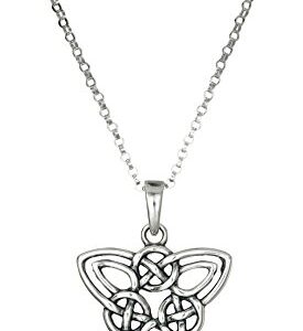 Sterling Silver Oxidized Celtic Triquetra Trinity Knot Pendant Necklace, 18″