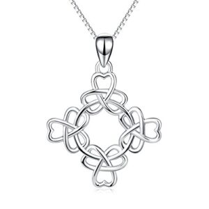 YFN 925 Stering Silver Good Luck Irish Triquetra Celtic Knot Pendant Heart Women Necklace 18″