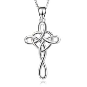 YFN Cross Necklace 925 Sterling Silver Celtic Knot Cross Infinity Heart Love Pendant Necklace 18″