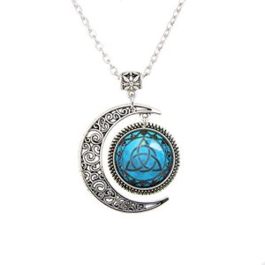 Blue Moon Celtic Triquetra Necklace Pendant Silver Plated Charm Moon jewelry Triquetra Pagan necklace