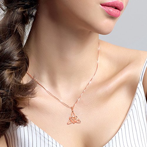 Sterling Silver Good Luck Irish Celtic Knot Triangle Lover Heart Shaped Pendant Necklace, 18"