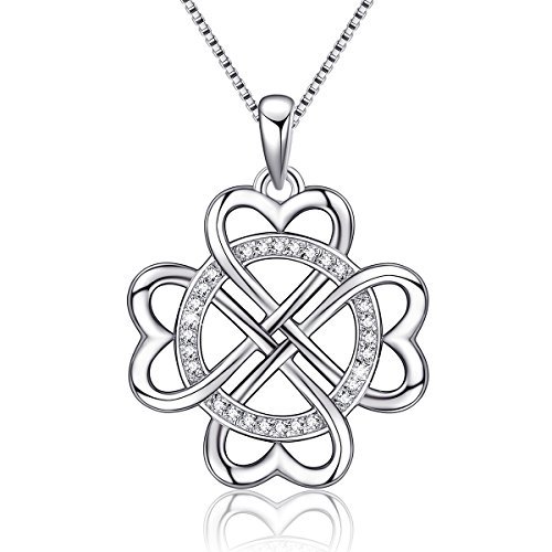 925 Sterling Silver Vintage Endless Love Heart Irish Celtic Knot Pendant Necklace,Box Chain 18''