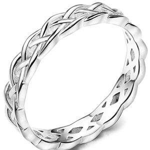 FUNRUN JEWELRY 4mm Sterling Silver Celtic Knots Eternity Wedding Bands Rings for Women Size 4-12