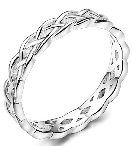 FUNRUN JEWELRY 4mm Sterling Silver Celtic Knots Eternity Wedding Bands Rings for Women Size 4-12