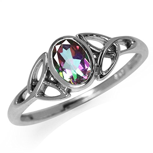 Mystic Fire Topaz 925 Sterling Silver Triquetra Celtic Knot Ring