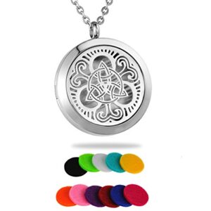 HooAMI Aromatherapy Essential Oil Diffuser Necklace – Stainless Steel Celtic Knot Round Locket Pendant