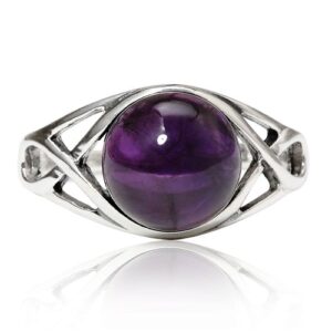 925 Sterling Silver Genuine Purple Amethyst Celtic Knot Triquetra Trinity Knot Ring