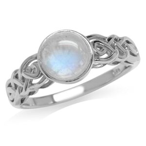Natural Moonstone White Gold Plated 925 Sterling Silver Celtic Knot Solitaire Ring