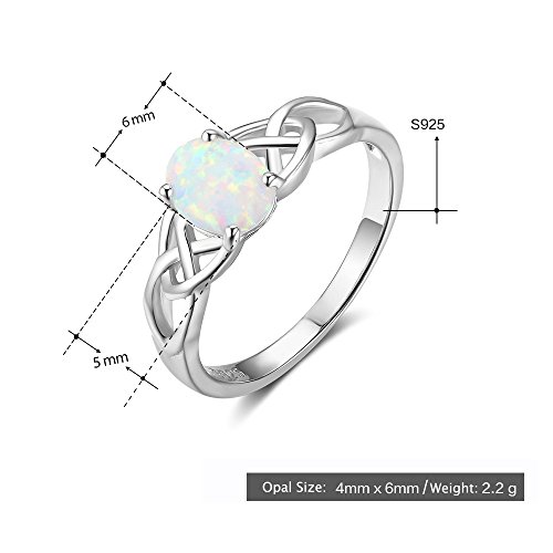 925 Sterling Silver Celtic Knot Lab Created Oval Opal Engagement Ring Band Size 6 8