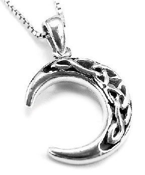 Sterling Silver Celtic Knot Crescent Moon Pendant with 18" Box Necklace