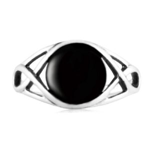 925 Sterling Silver Genuine Black Onyx Celtic Knot Triquetra Trinity Knot Ring