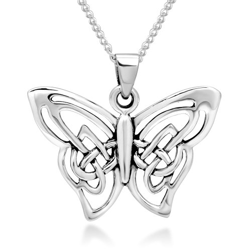925 Sterling Silver Celtic Butterfly Pendant Necklace, 18"