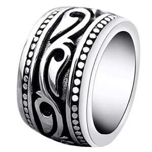 enhong Mens Rings Heavy Wide Vintage Stainless Steel Ring Black Silver Celtic Wedding Band for Men Women Size 7 8 9 10 11 12 13 14