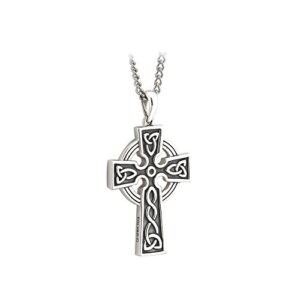 Men’s Celtic Cross Necklace Sterling Silver Two Sided Irish Made