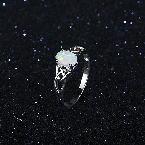 925 Sterling Silver Celtic Knot Lab Created Oval Opal Engagement Ring Band Size 6 8