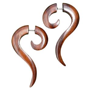 UMBRELLALABORATORY Tribal Organic Wooden Earrings Fake Gauges Sold As Pair Bohemian Jewelry w 25